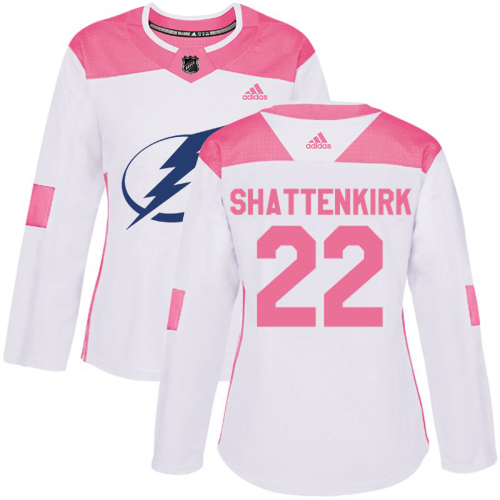 Adidas Tampa Bay Lightning #22 Kevin Shattenkirk White Pink Authentic Fashion Women Stitched NHL Jersey